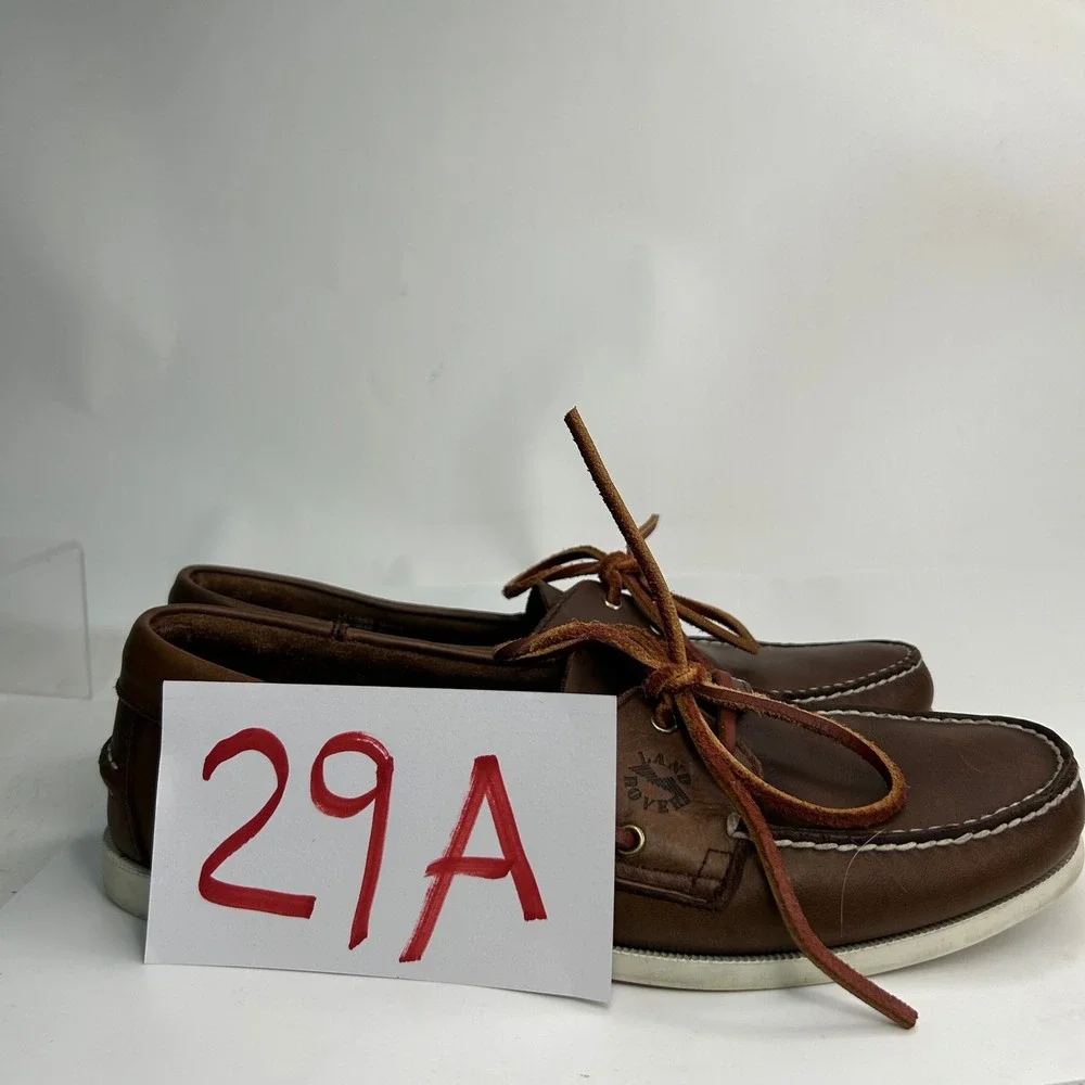 Land Rover Mens 10 Brown Leather Boat Shoes‎ Genuine Hand-sewn Deck Nautical